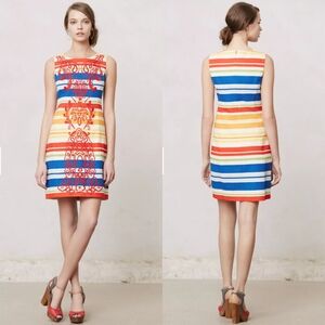 Anthropologie Tabatha Stripe & Embroidery Banded Totem Shift Mini Dress Size 8